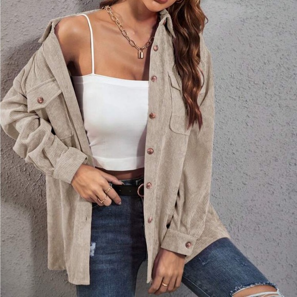 Boho dusty blue button down corduroy shirt - Picture 7 of 16